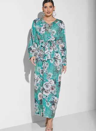 Balloon Sleeve Floral Print Jalabiya