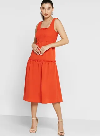 Scrunched Strap Smocked Tiered Dress