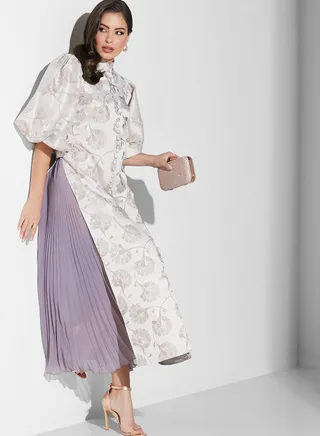 Balloon Sleeve Button Detail Dress