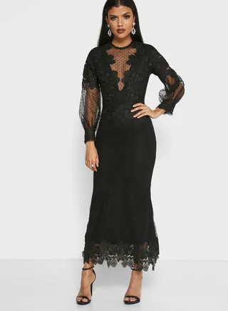 Lace Applique Polka Mesh Dress