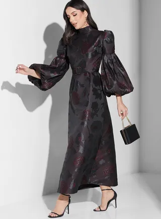 Belted Balloon Sleeve Dress
