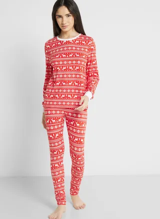 Crew Neck Printed Shirt & Pyjama Set
