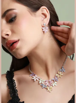 Silver Plated Designer Party Wear Necklace and Earring Set For Women