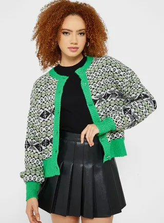 Printed Puff Sleeve Cardigan