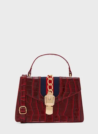 Croc Handbag With Stripe Tape And Chain
