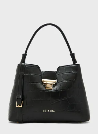 Croc Shoulder Handbag With Clasp