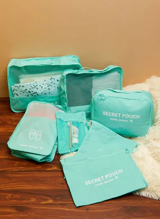 Turquoise Set Of 7 Travel Organizer Packing Bags