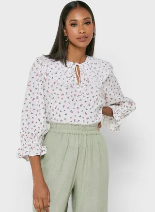 Tie Neck Printed Top