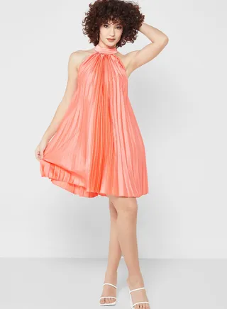 High Neck Pleated Dress
