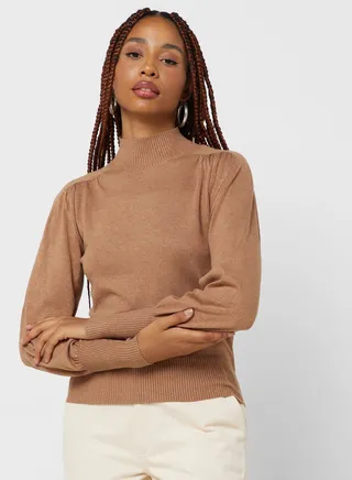 Balloon Sleeve High Neck Sweater