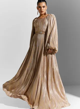 Cape Sleeve Embellished Belted Dress