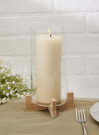Table Decor - Glass And Wooden Candle Holder