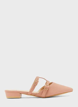 Textured Cage Pointed Slip On Pump Taupe