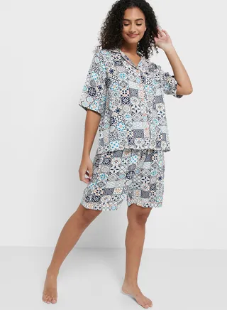 Printed Buttoned Down Short Set