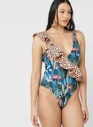 Ruffle Detail Printed Swimsuit