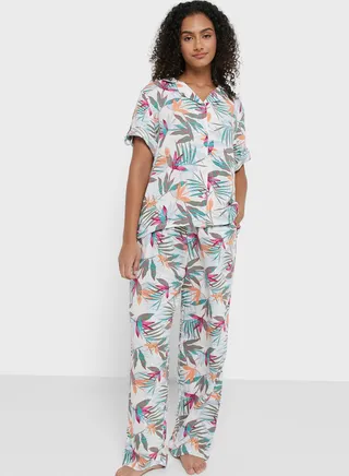 Printed Buttoned Down Pyjama Set