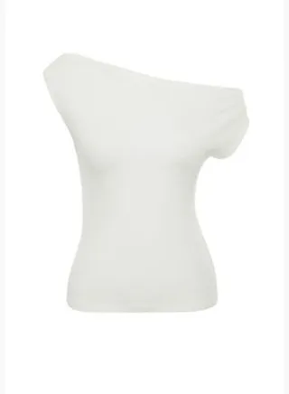 Ecru Boat Neck Fitted Viscose/Soft Fabric Stretchy Knitted Blouse TWOSS24BZ00090
