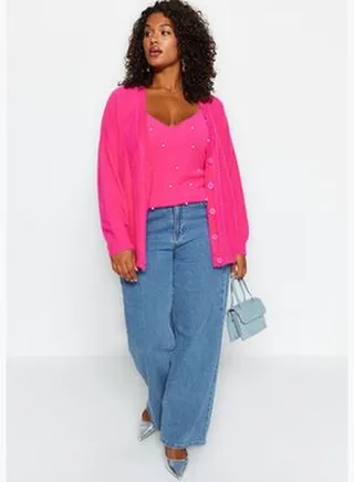 Pink Stone Detailed Blouse-Cardier Knitwear Suit TBBAW24AV00010