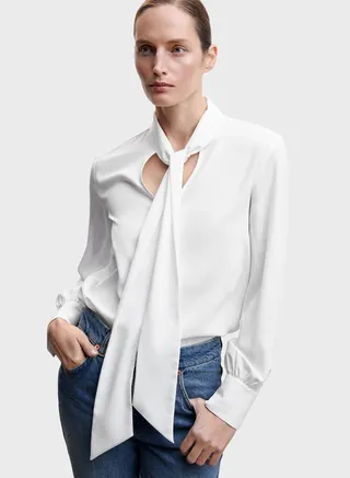 V-Neck Tie Detail Top