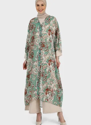 Floral Print Tiered Abaya