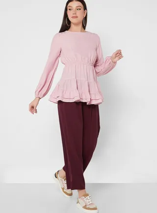Crisscross Waist Plicated Detail Pants