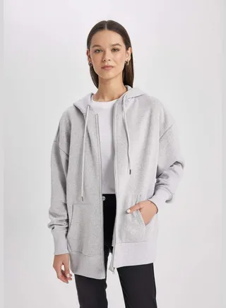 Woman Oversize Fit Zippered Sweat Cardigan