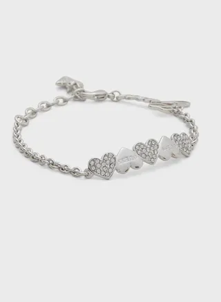 Pave And Plain Heart Row Bracelet