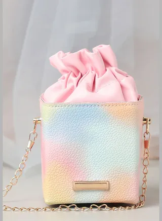 Textured Casual PU Leather Mini Sling Bag with Drawstring Lock For Women