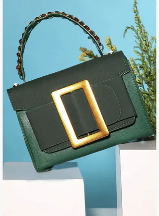 Solid Magnet Lock Hand Bag with Buckle Detail