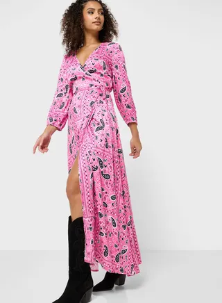 Wrap Neck Printed Dress