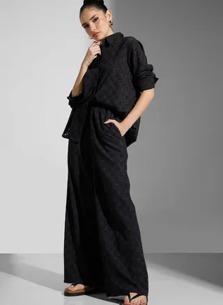 Embroidered High Waist Pants