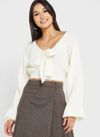 Tie Front Cropped Sweater