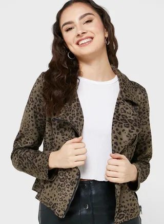 Leopard Print Suede Look Jacket