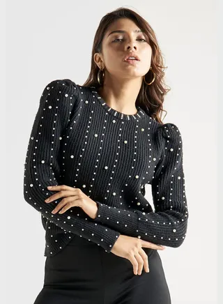 Embellished Round Neck Sweater