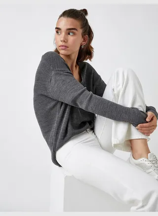 V Neck Long Sleeve Basic Sweater
