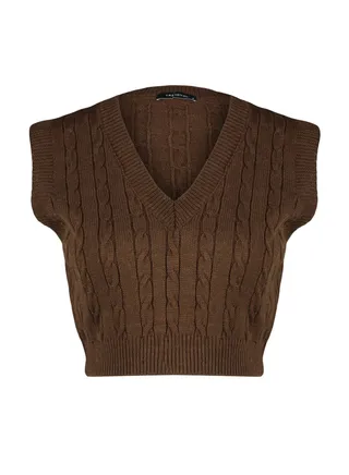 V-Neck Cable Knitted Sweater