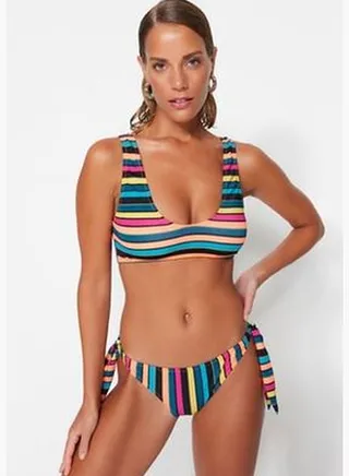 Striped Bralette Tie Regular Leg Bikini Set TBESS23BT00043