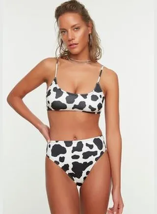 Animal Print High Waist Bikini Bottoms with Regular Legs TBESS21BA0311