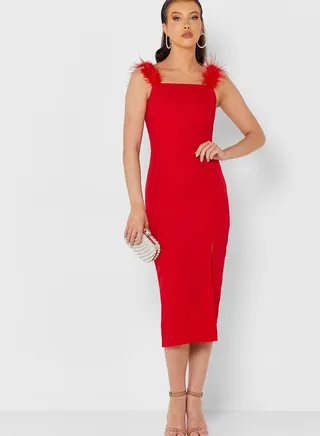 Feather Strap Bodycon Dress