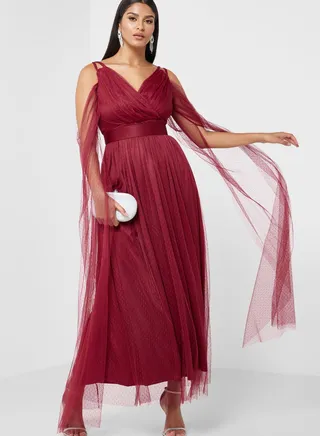 Exaggerated Sleeve Detail Mesh Dress