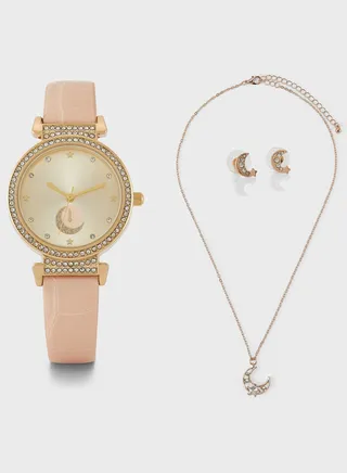 Stone Watch, Earrings And Necklace Gift Set
