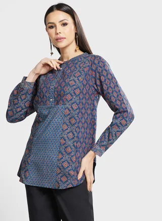 Button Down Printed Tunic