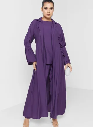 Ruched Sleeve Abaya Set