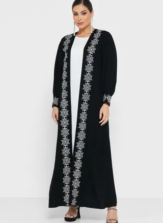 V-Neck Embroidered Abaya