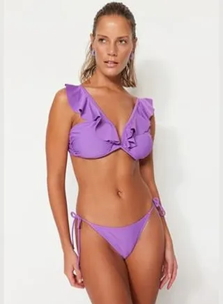 Purple Tie High Leg Bikini Bottoms TBESS23BA00300