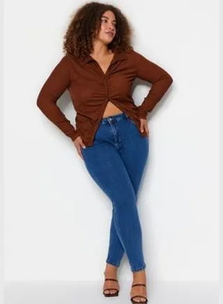 Blue High Waist Flexible Skinny Jeans TBBSS22JE00007