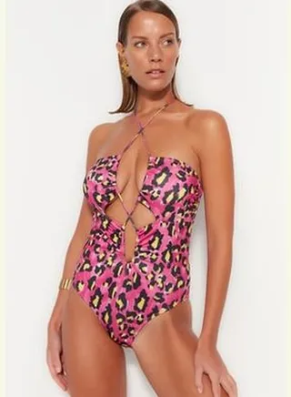 Animal Print, Strapless, Cut Out/Windowed Regular Leg Swimsuit TBESS23MA00066