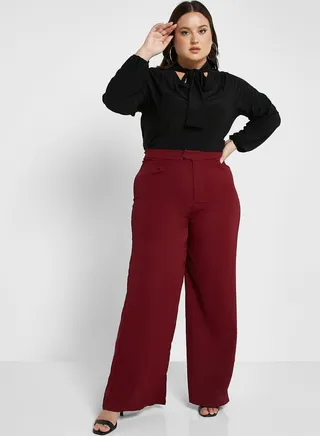 Pleat Front Detail Wide Leg Pants