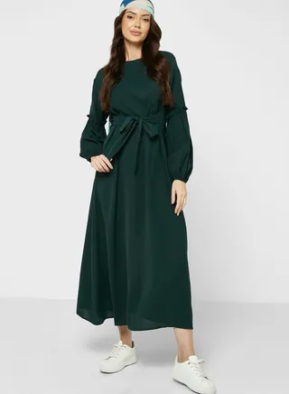 Relaxed A-Line Belted Dress