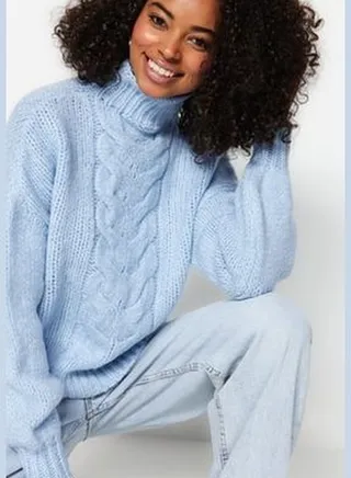 Blue Knit Detailed Knitwear Sweater TWOAW24KZ00731